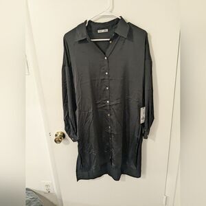 🖤 NWT $80 Dex Black Satin Button Down Mini Dress Size Medium